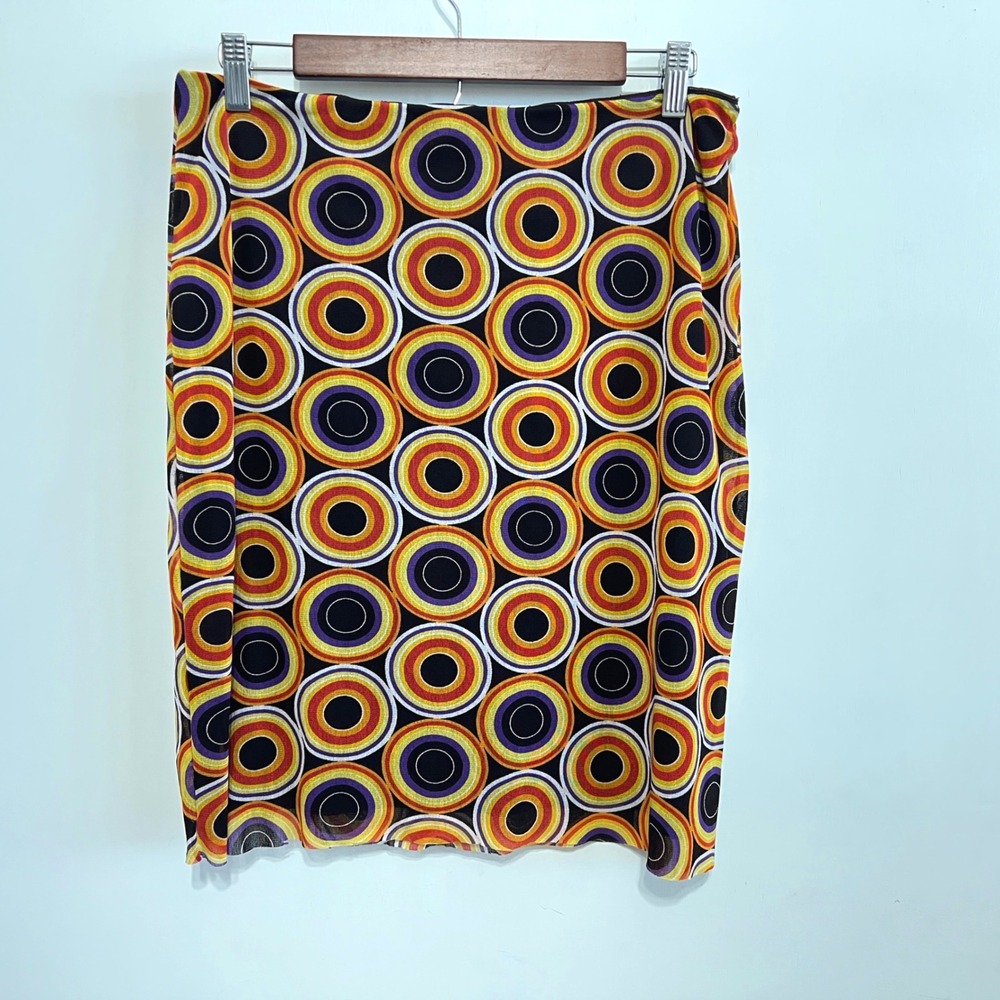 Vintage Vivienne Tam Mesh Skirt 90s Y2K Geometric Circle Print Sheer Layered M/L